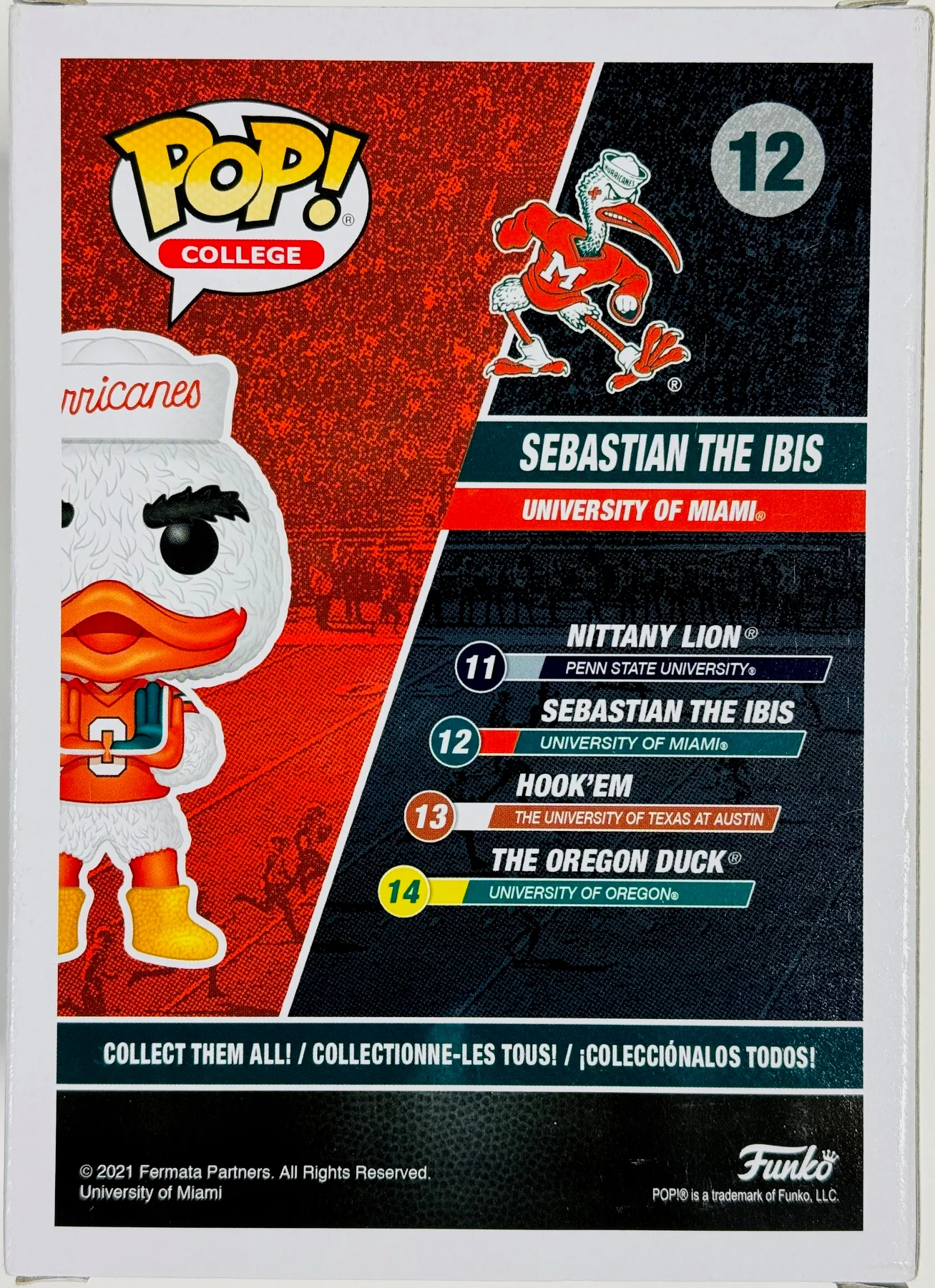 Kam Kinchens Signed Miami Hurricanes #12 Sebastian The Ibis Funko Pop (Beckett) - Image 3